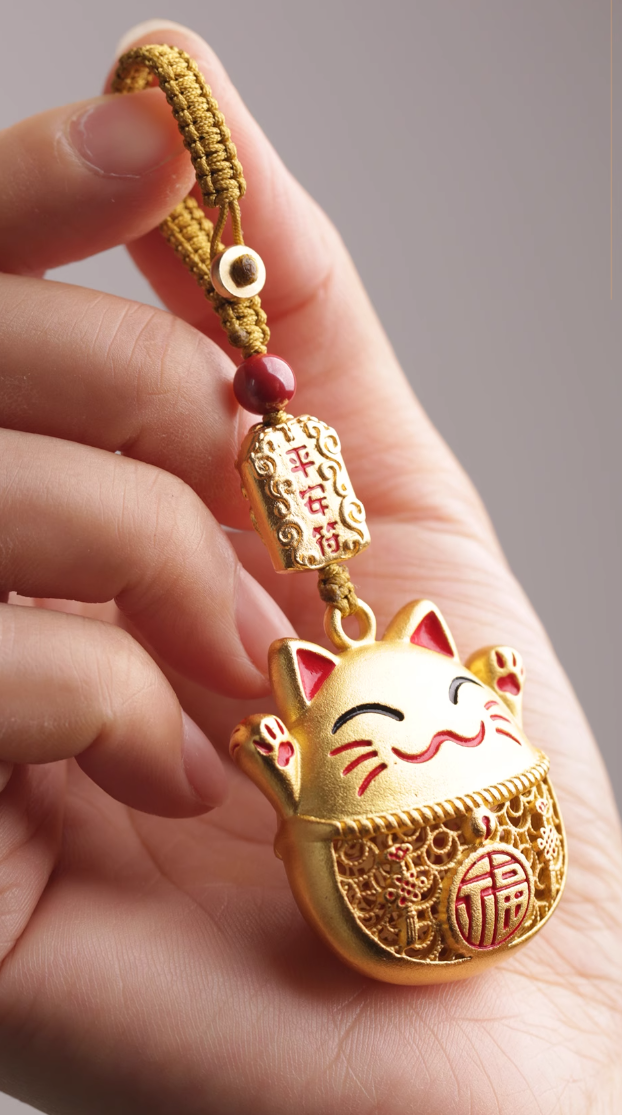 Brass Lucky Cat keychain