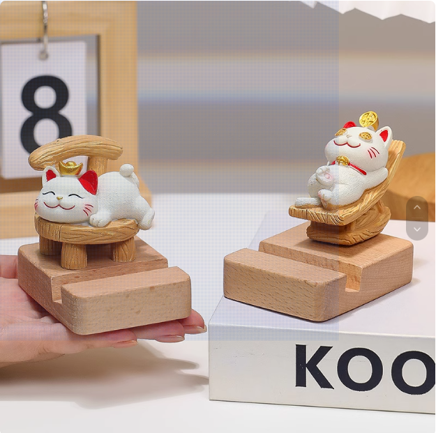 Lucky Cat Wooden Phone Stand