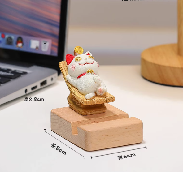 Lucky Cat Wooden Phone Stand