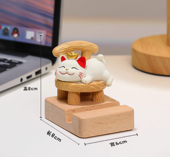 Lucky Cat Wooden Phone Stand