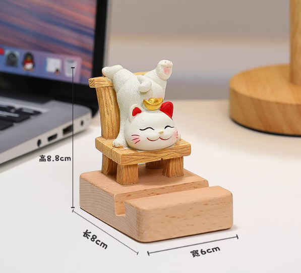 Lucky Cat Wooden Phone Stand