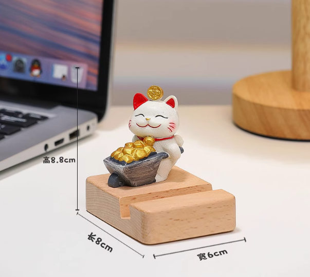 Lucky Cat Wooden Phone Stand