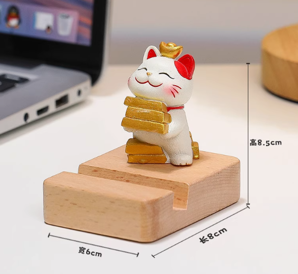 Lucky Cat Wooden Phone Stand