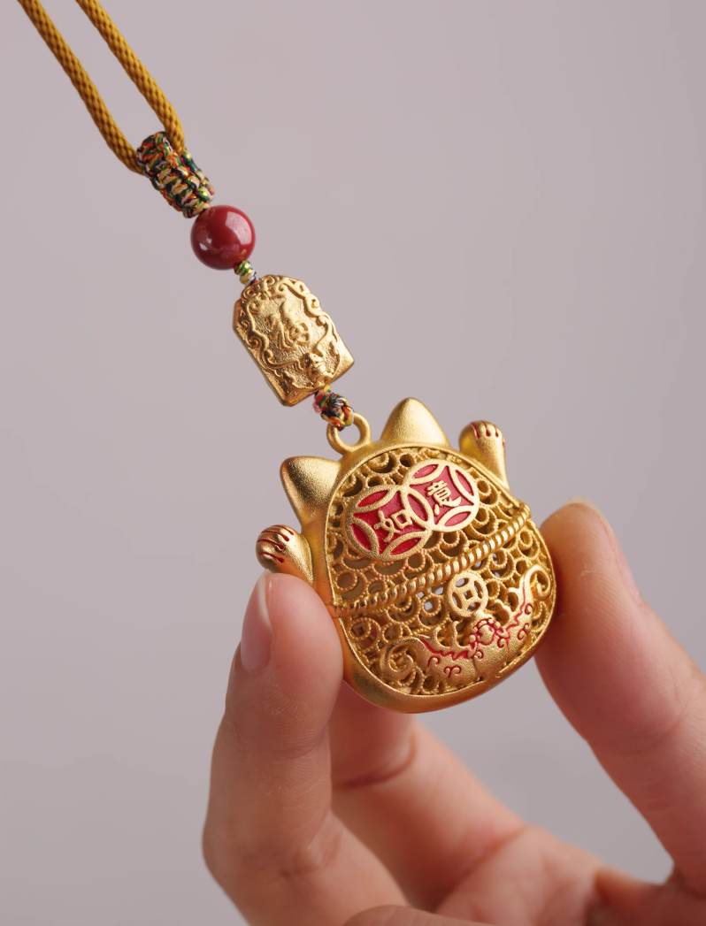 Brass Lucky Cat keychain