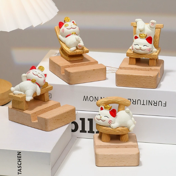 Lucky Cat Wooden Phone Stand